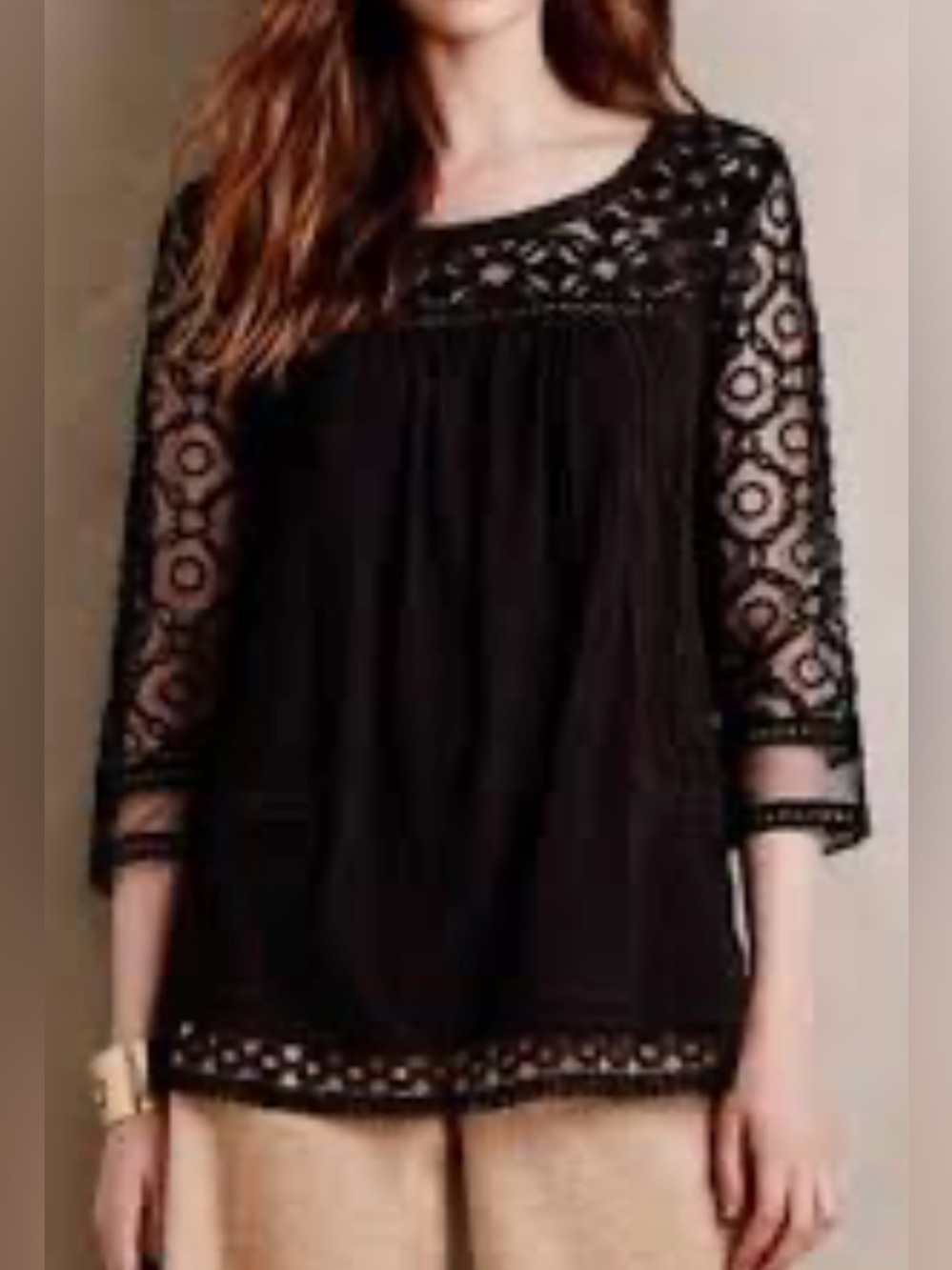 Meadow Rue by Anthropologie Black Lace Sleeve Blouse - Size M